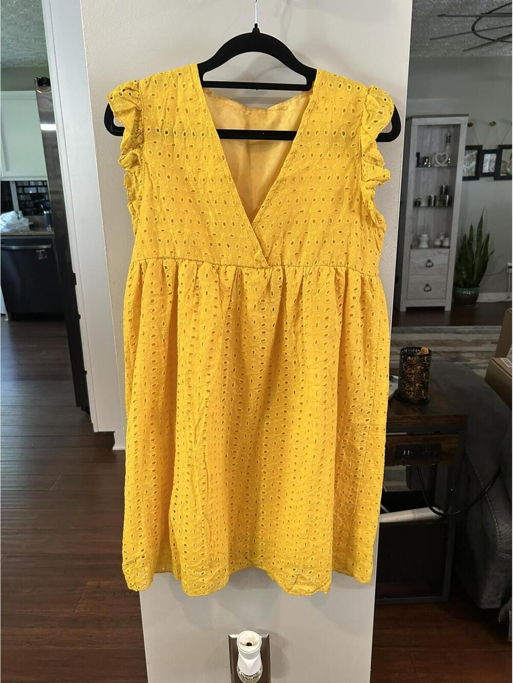 Yellow Eyelet Sleeveless Dress with Ruffle Details